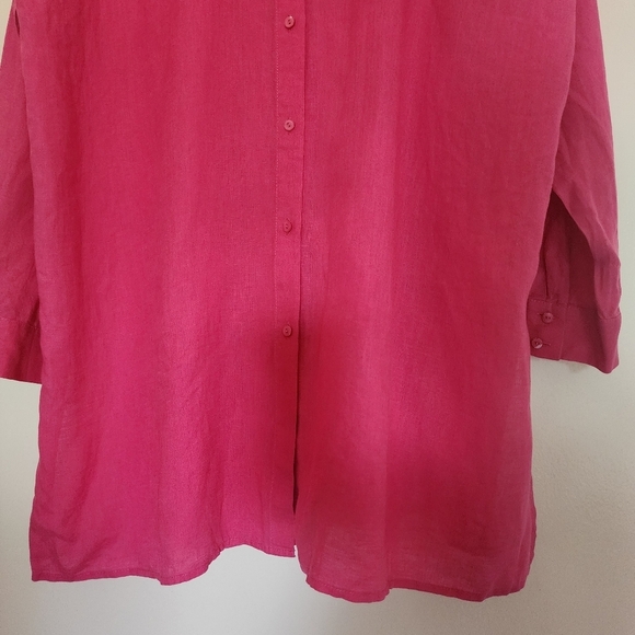 Eileen Fisher Lagenlook Fuchsia Long Sleeve Button-Up Linen Tunic Blouse Sz S - Picture 3 of 12